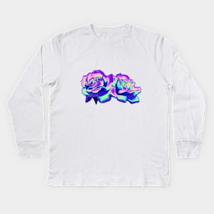 Dark Holographic Roses Kids Long Sleeve T-Shirt